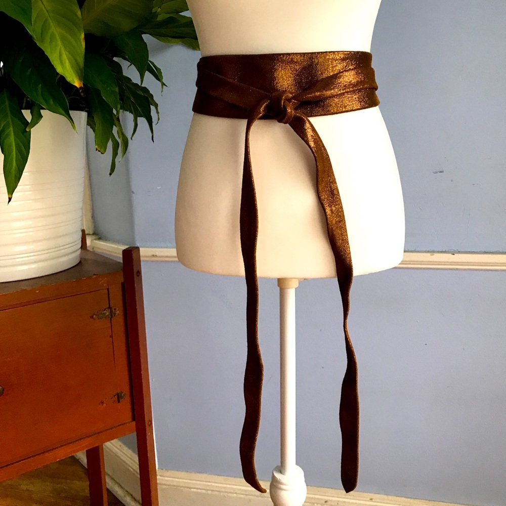 Anthropologie ADA copper metallic leather obi belt